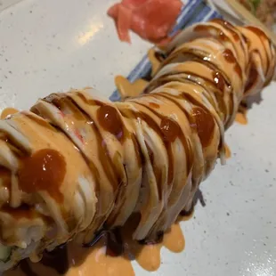 a sushi roll on a plate