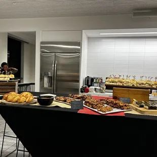 a table of food in a kitchen