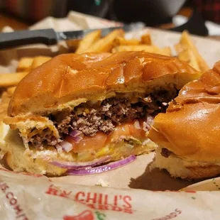 a hamburger and french fries