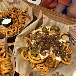 Loaded white queso curly fries