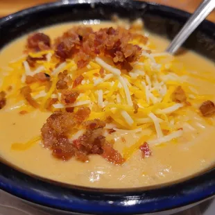 Potato soup with cheese and bacon