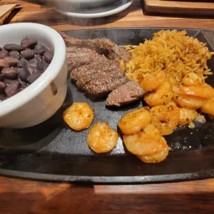Steak &amp; Shrimp fajitas  with rice &amp; black beans