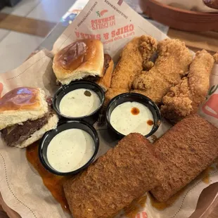 Triple Dipper- Big mouth bites   Chicken Crispers  Nashville Hot Mozz