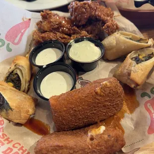 Triple Dipper- Nashville Hot Mozz Southwest Eggrolls Honey-Chipotle Chicken Crispers