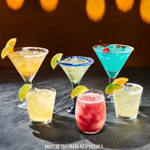 a variety of margarita cocktails