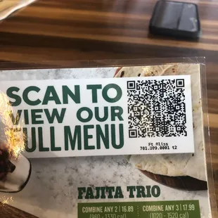 Fort Bliss Menu Scan Code
