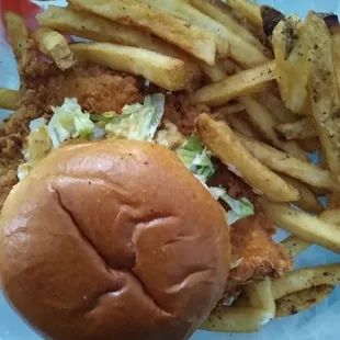 Chicken sandwich with fries