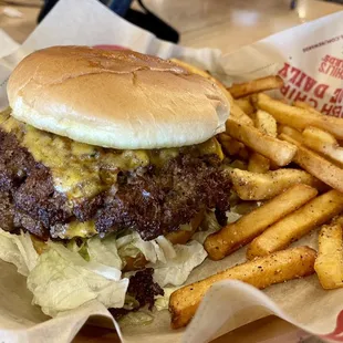 Old Fashioned Cheese Burger and fries