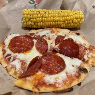 Kids pizza and corn