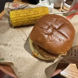 Big Mouth Crispy Chicken Sandwich with Corn on the Cob