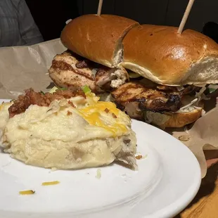 Grilled Chicken Sandwich w/Loaded Mashed Potatoes