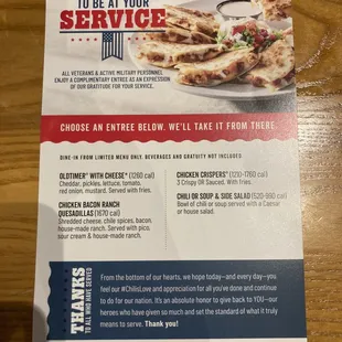 Free entree today for all Veterans!!