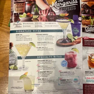 Margaritas menu