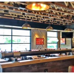 Wide shot of the main dining room.
