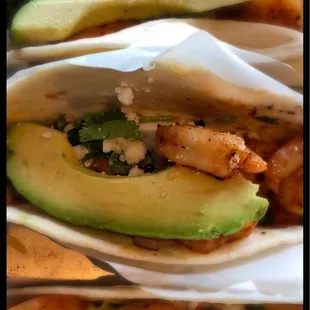 Great presentation of shrimp tacos.