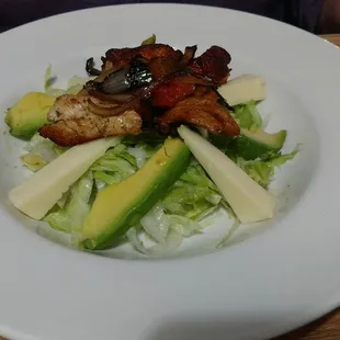 Chicken fajita salad. Kinda on the small size but still a good lunch item vs dinner size.