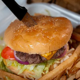 Green Chile Cheeseburger with fries