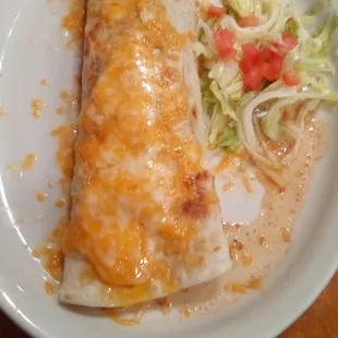 Chilitos&apos; green chile con carne burrito...very good. Upper level. Lots of meat in that baby.