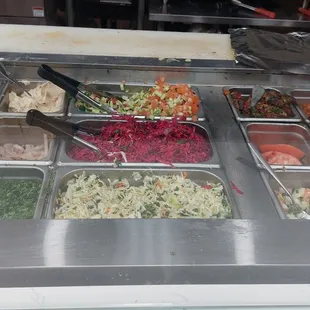 Salad, toppings, etc