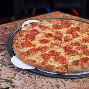Our large brick over fired Pepperoni Pizza