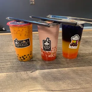 Thai Milk Tea, Straberry Tea Smoothie, mango butterfly pea