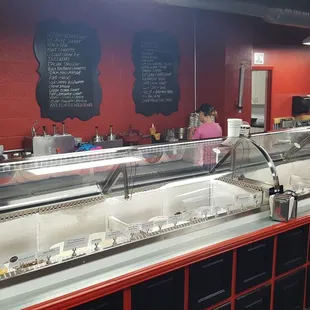 The order counter and many, many flavours of ice cream available at Chill Ice Cream.