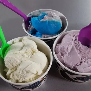 three different flavors of ice cream
