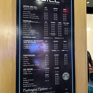 Chill coffee bar menu