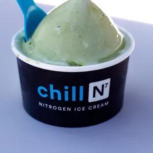 Matcha with coconut flakes nitrogen ice cream