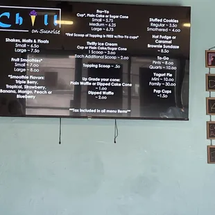 Board with prices and options