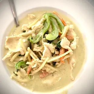 a bowl of chicken and vegetable soup