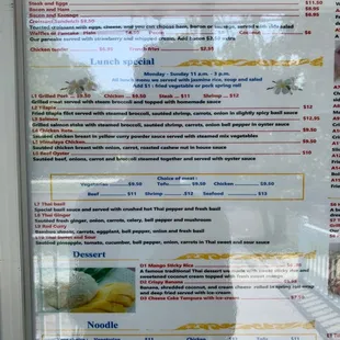 Breakfast, Lunch, Dessert, Noodle Menu