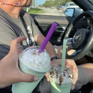 Mint chip shake and pistachio almond shakes.