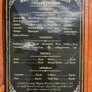 Updated Menu Size &amp; Prices  As of 12/11/24....