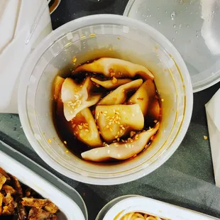 Pork dumplings in chili.