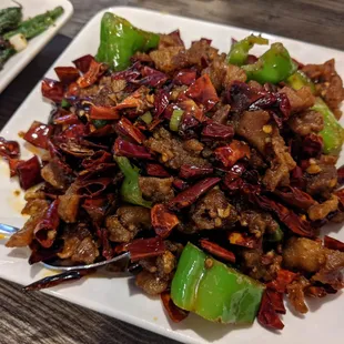 Diced chicken with green pepper