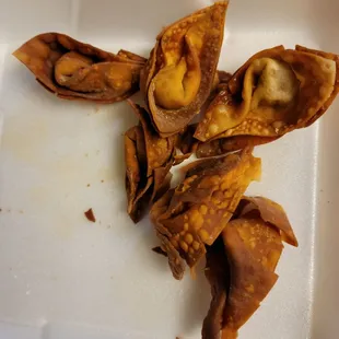 Really over fried pork wontons