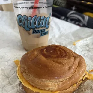 Egg and cheese croissant and iced caramel macchiato