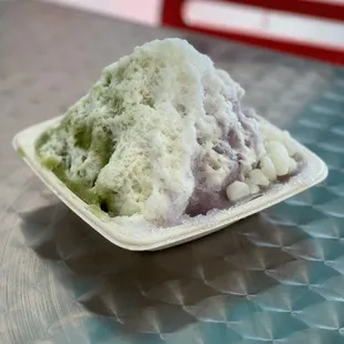 Halo-Halo style shaved ice with Ube ice cream.