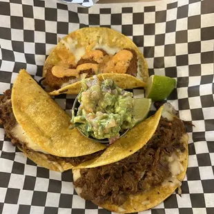 Tacos Trio x2 Birria and fish taco