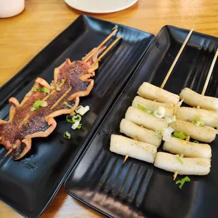 Squid and Aburimochi Skewers