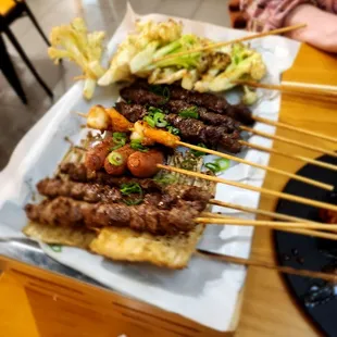 Beef, lamb, shrimp, wings, cauliflower and enari mushrooms