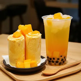 Sip on refreshing Lychee Fruit Tea  and enjoy creamy Mango Ice Cream --a tropical, healthy treat duo you'll love!  #HealthyDesserts