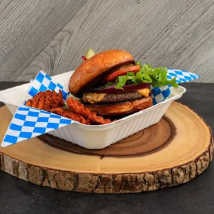 a hamburger and fries