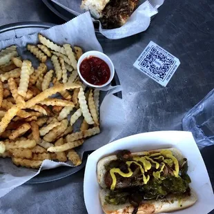 Fries and veggie dog