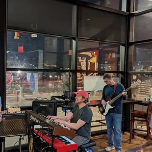 a band playing outside