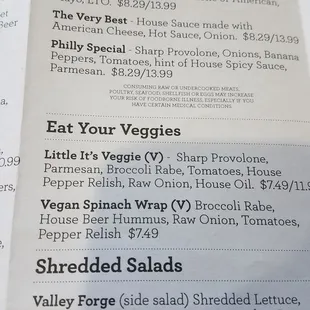 Cheesesteaks, Vegetarian and Salads