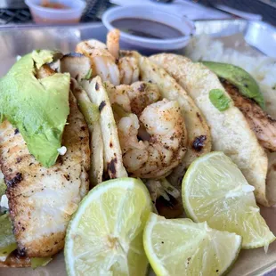 Seafood tacos - tilapia, shrimp, and salmon