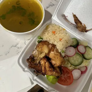 Chicken Soup, with a fried chicken that had no kind of seasoning.