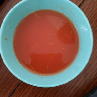 Tomato sauce that accompanied the pupusas.  It came in a bag, but we poured it into dippng bowls.